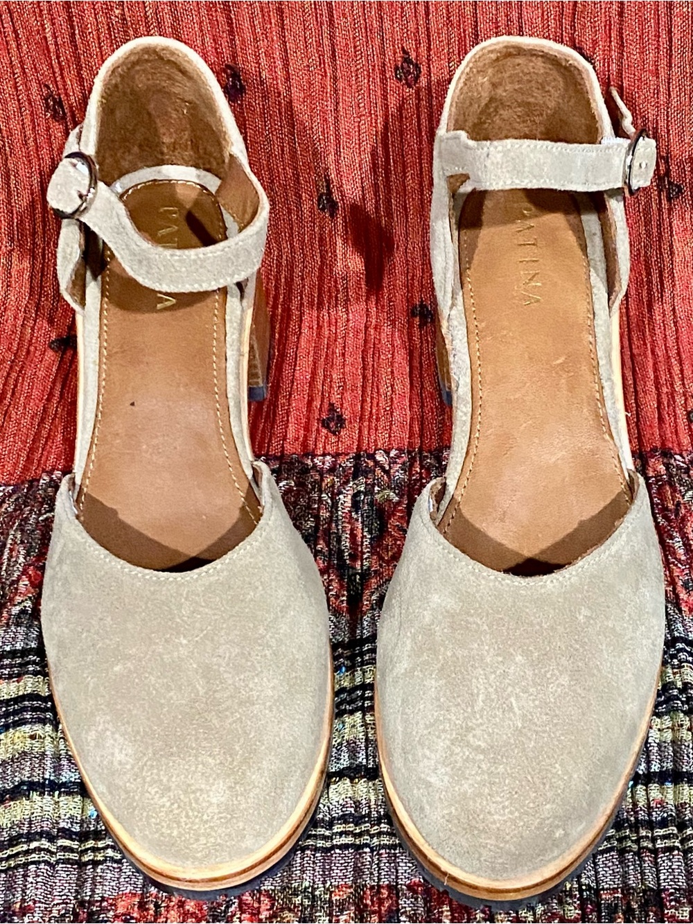 PATINA Women's Suede Ankle-Strap Pumps in Light Taupe Like New
